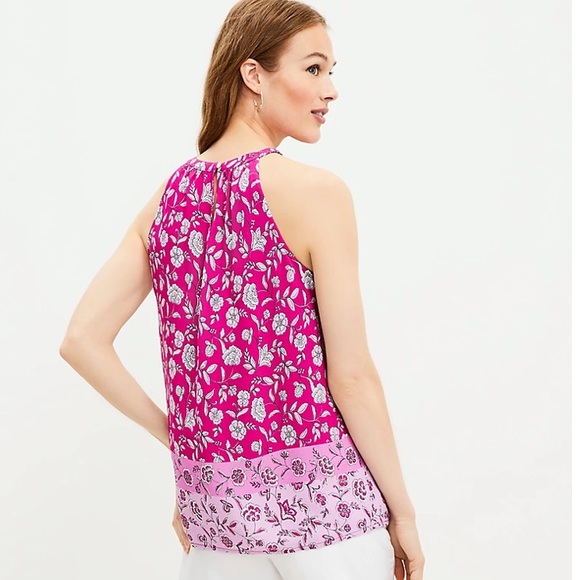 LOFT NWT Floral Shirred Halter Top, LARGE - Picture 3 of 6